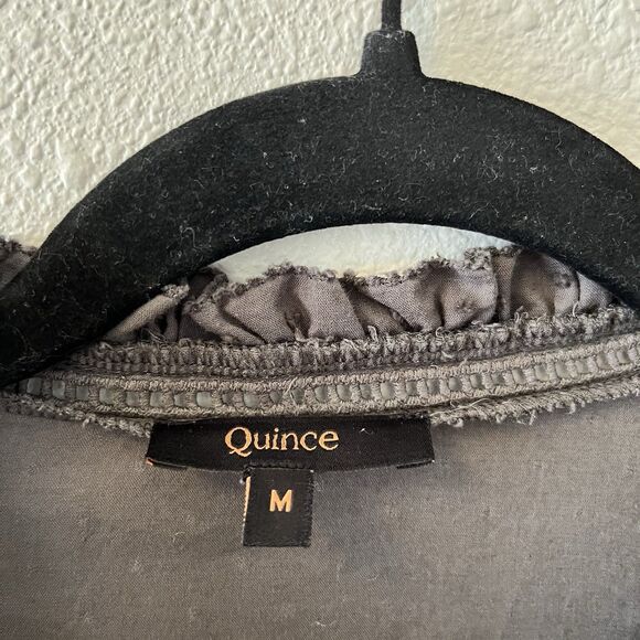 Quince Women's Top Med Textured Organic Cotton Peasant Blouse Charcoal Gray - Picture 2 of 16